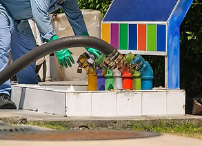 Fuel station with colored nozzles